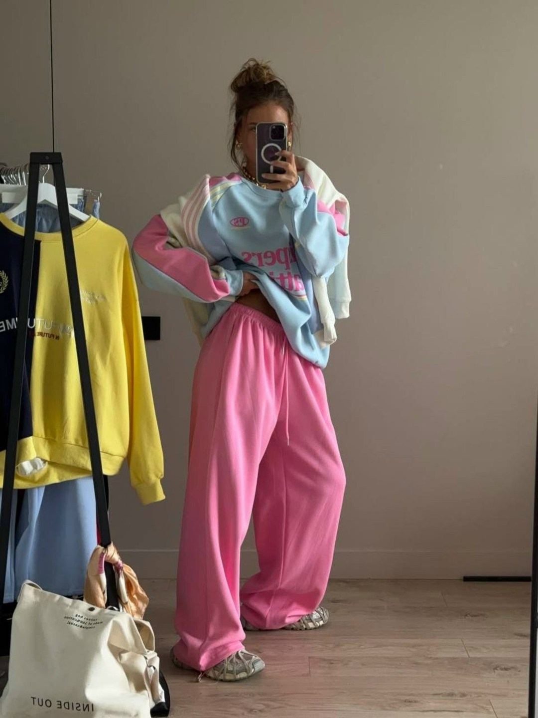 свитшот attire свободного кроя,брюки свободные,спортивный брюки,широкие брюки