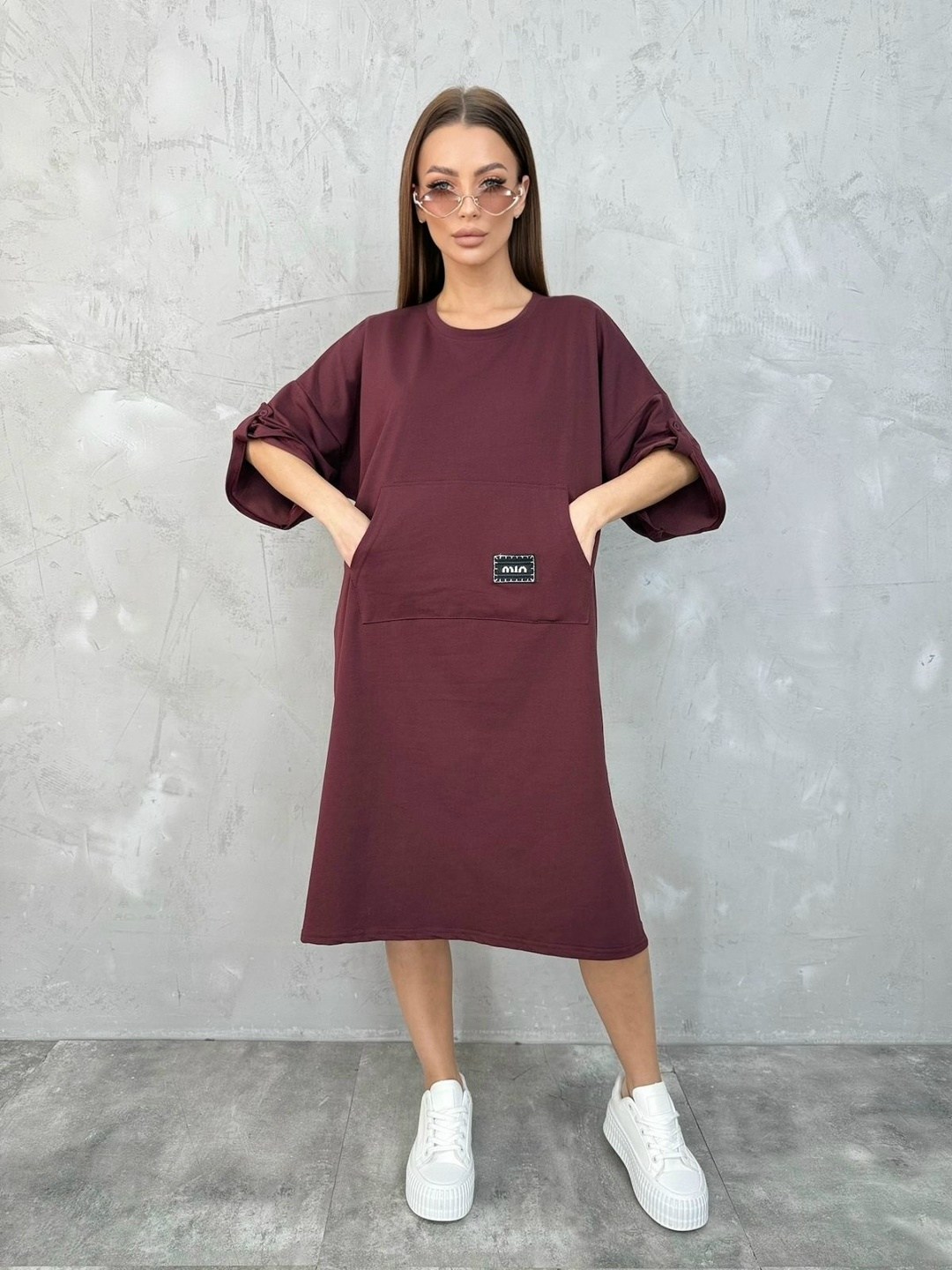 серое платье-футболка оверсайз миди pimkie,платье лен с карманами,оверсайз платье,повседневные платья,платье лен