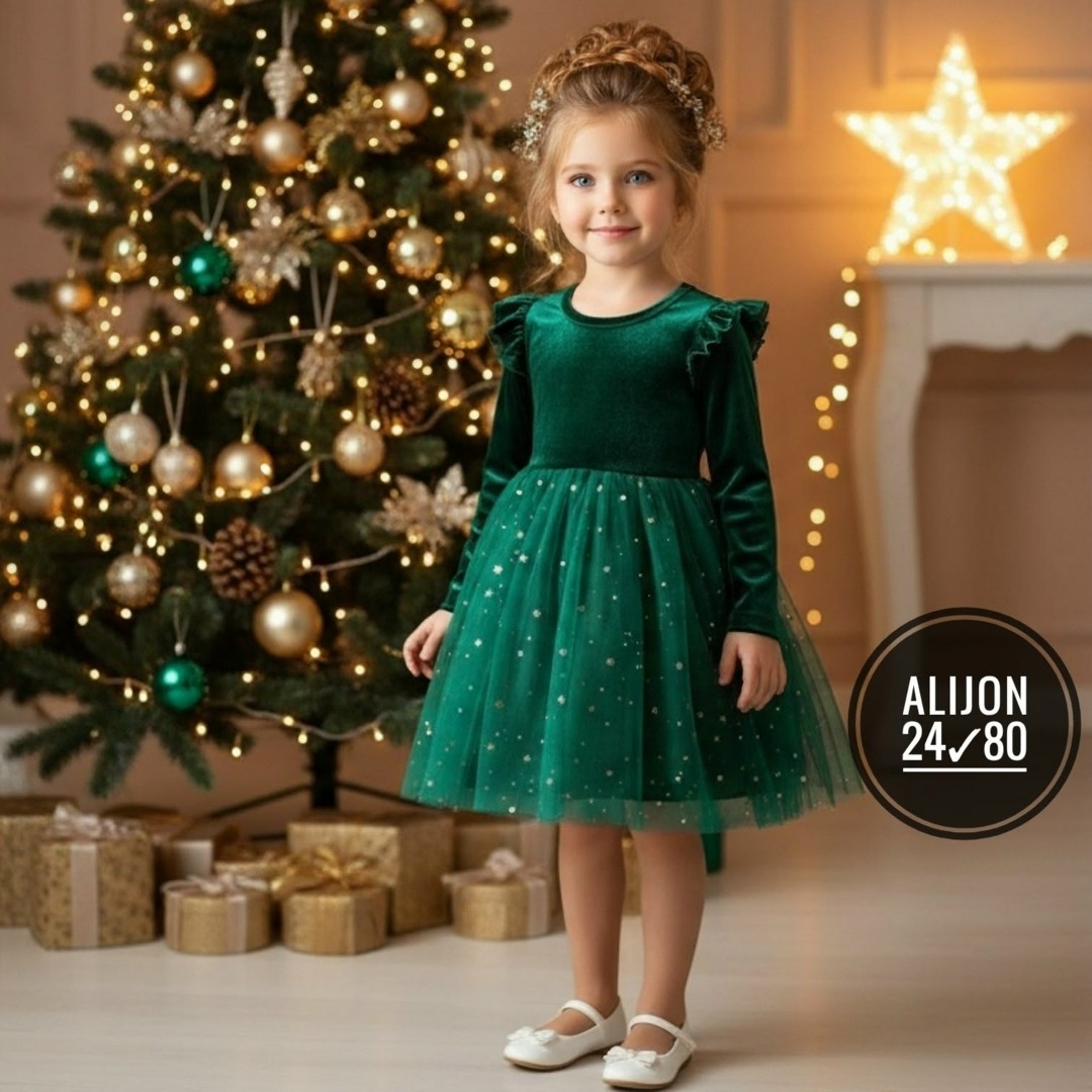 изумрудное платье для девочки,новогоднее платье,платье зеленое для девочки,бархатное платье для девочек,платье принцессы