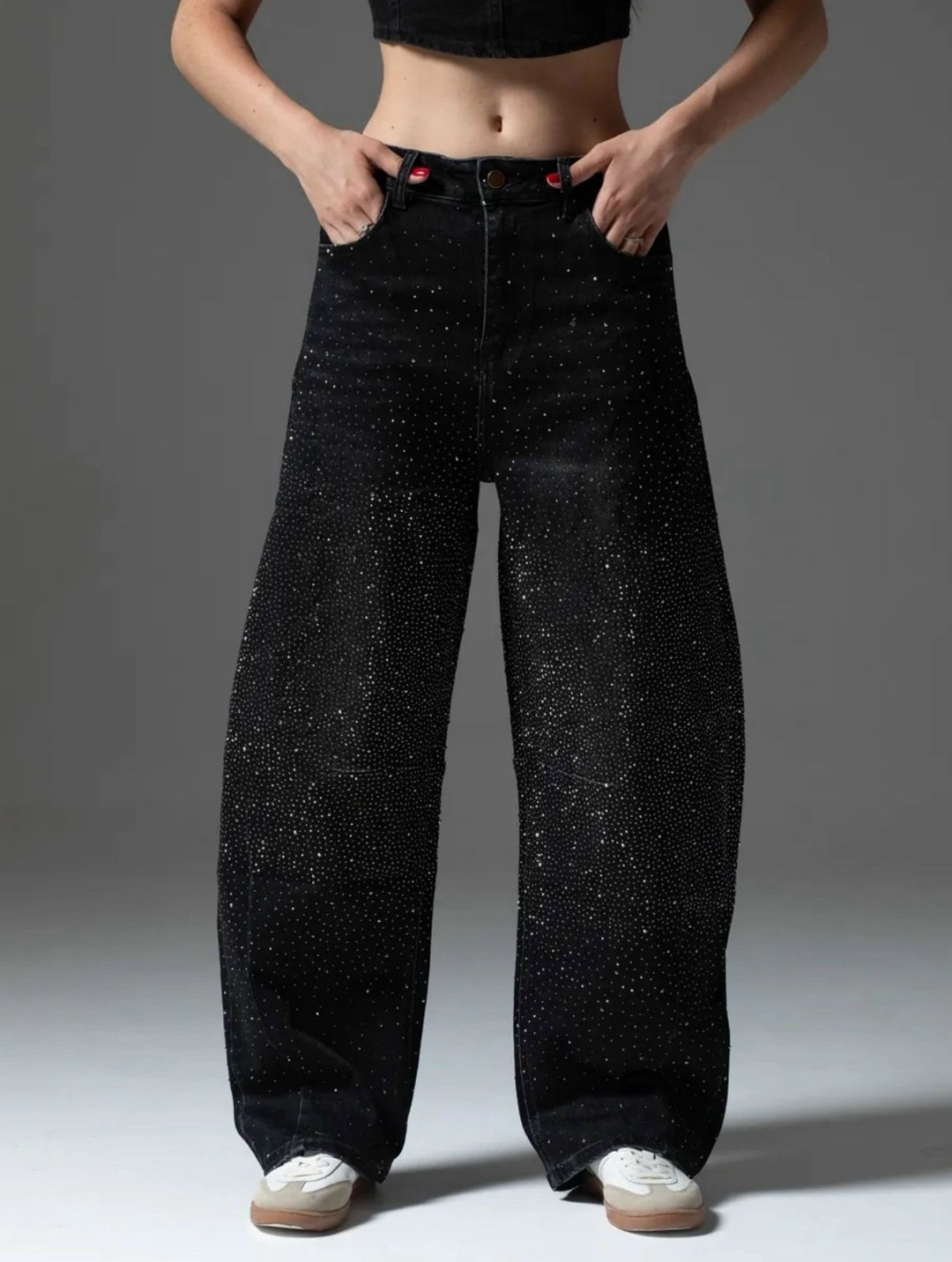 джинсы широкие багги со стразами selfsame,джинсы со стразами,брюки со стразами,джинсы с термостразами,джинсы широкие багги со стразами