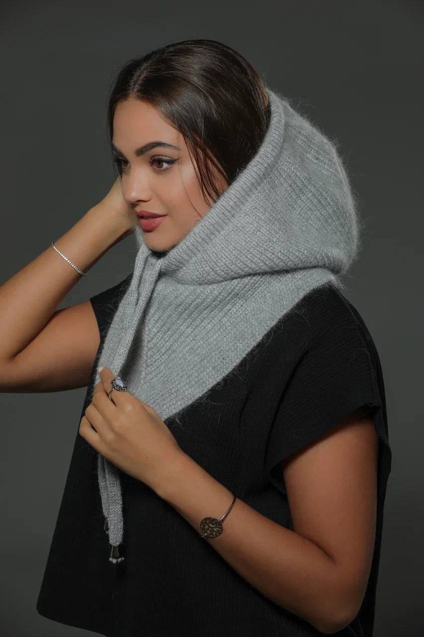 капор из премиальной ангоры,капор шарф,капюшон капор,капор вязаный ко-ко,женский капор