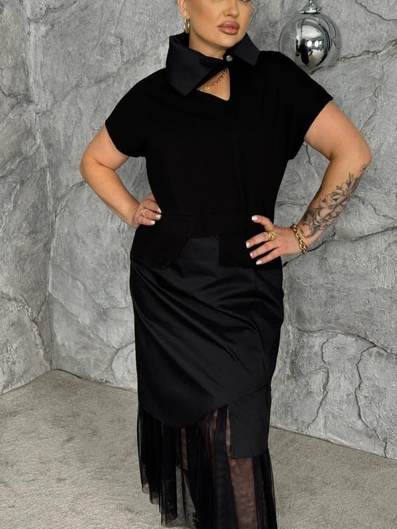 платье с сеткой,костюм к5-5307/3 коричневый,эффектный костюм к5-5307/3,wisell костюм к5-5307/3,стильные платья с сеткой