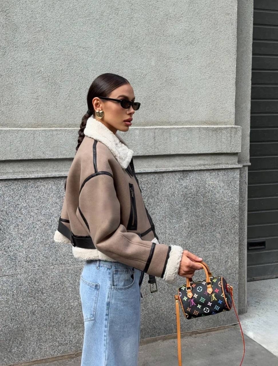 дубленка авиатор оверсайз,стильная дубленка,дубленка авиатор зимняя короткая,модная дубленка