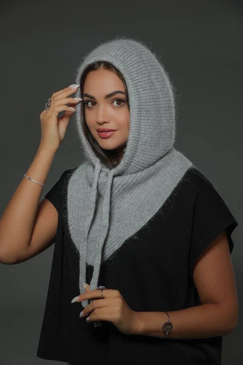 капор из премиальной ангоры,капор шарф,капюшон капор,капор вязаный ко-ко,женский капор