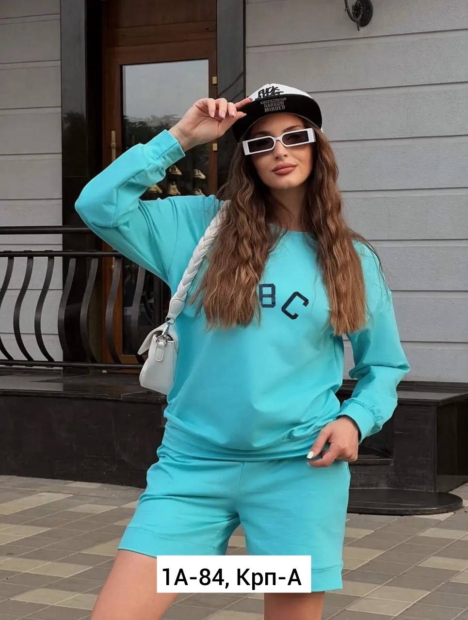 костюм lika dress спортивный,женский костюм с шортами,костюм женский,костюм женский (толстовка и шорты) mist, размер 40-42, голубой,костюм из футера женский с шортами