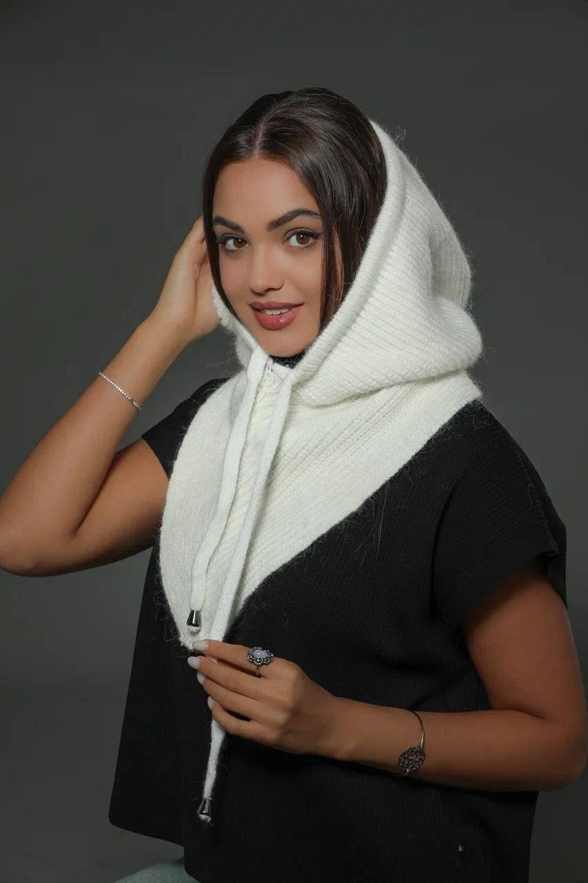 капор из премиальной ангоры,капор шарф,капюшон капор,капор вязаный ко-ко,женский капор