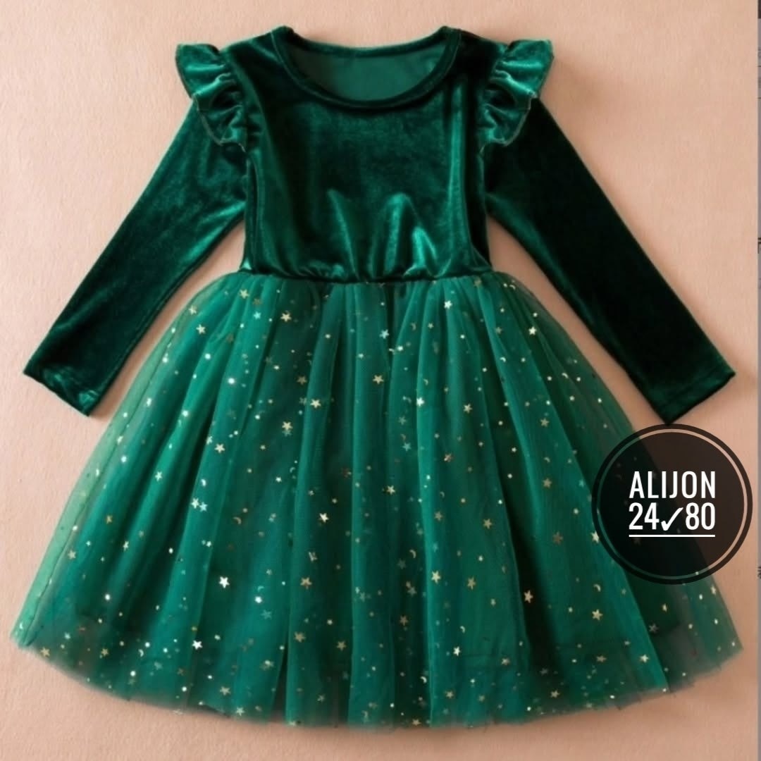 изумрудное платье для девочки,новогоднее платье,платье зеленое для девочки,бархатное платье для девочек,платье принцессы