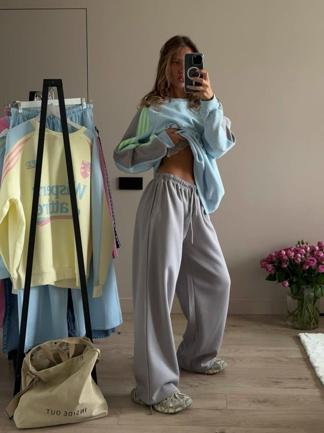 свитшот attire свободного кроя,брюки свободные,спортивный брюки,широкие брюки