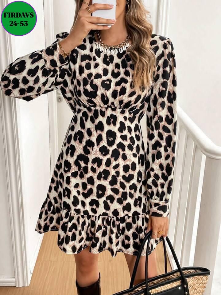 платье женское леопардовое,платье с леопардовым принтом,платье женская,shein frenchy женское повседневное платье с леопардовым принтом и оборками по подолу,платье леопардовое