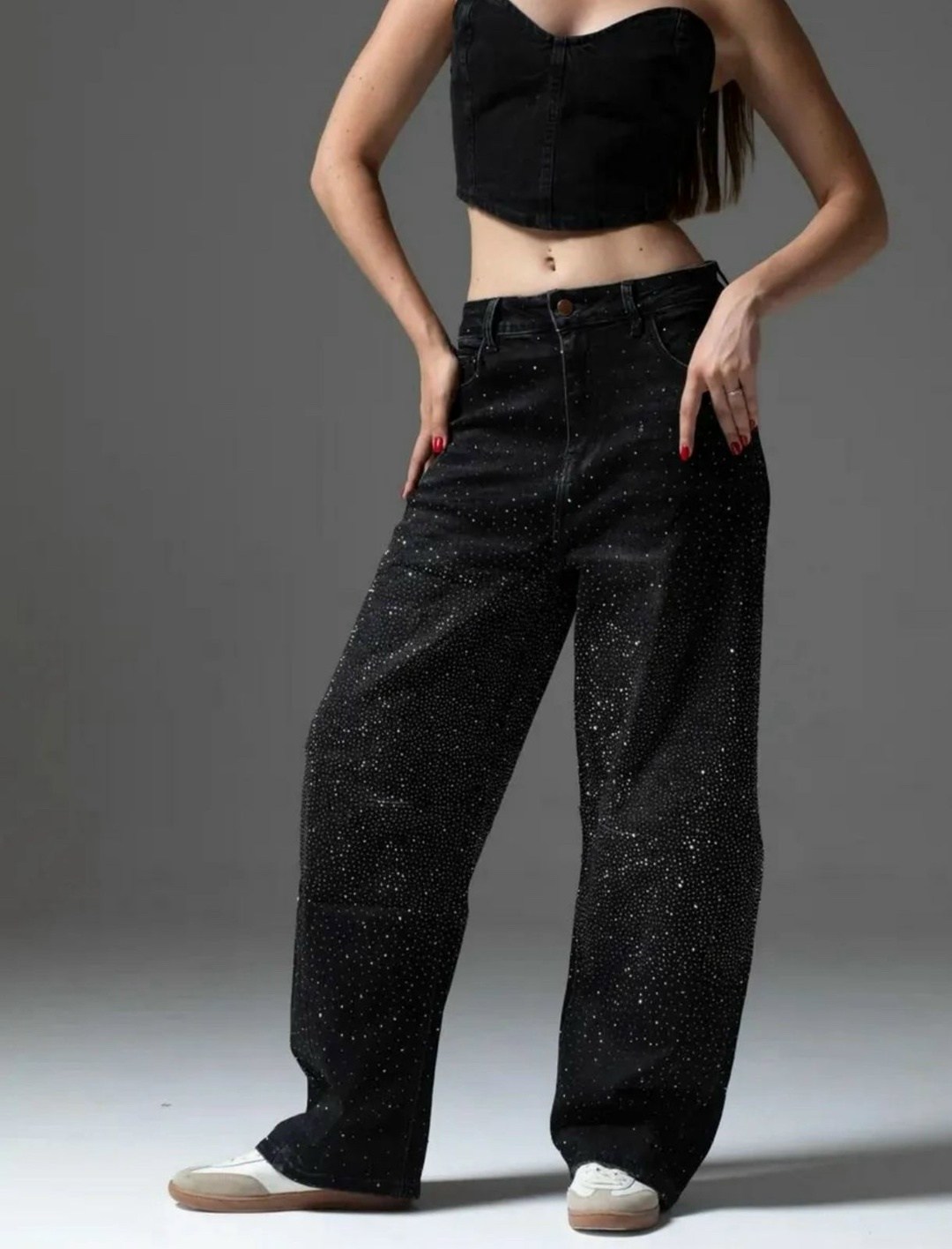 джинсы со стразами,джинсы с термостразами,джинсы широкие багги со стразами selfsame,брюки со стразами,джинсы со стразами в золла