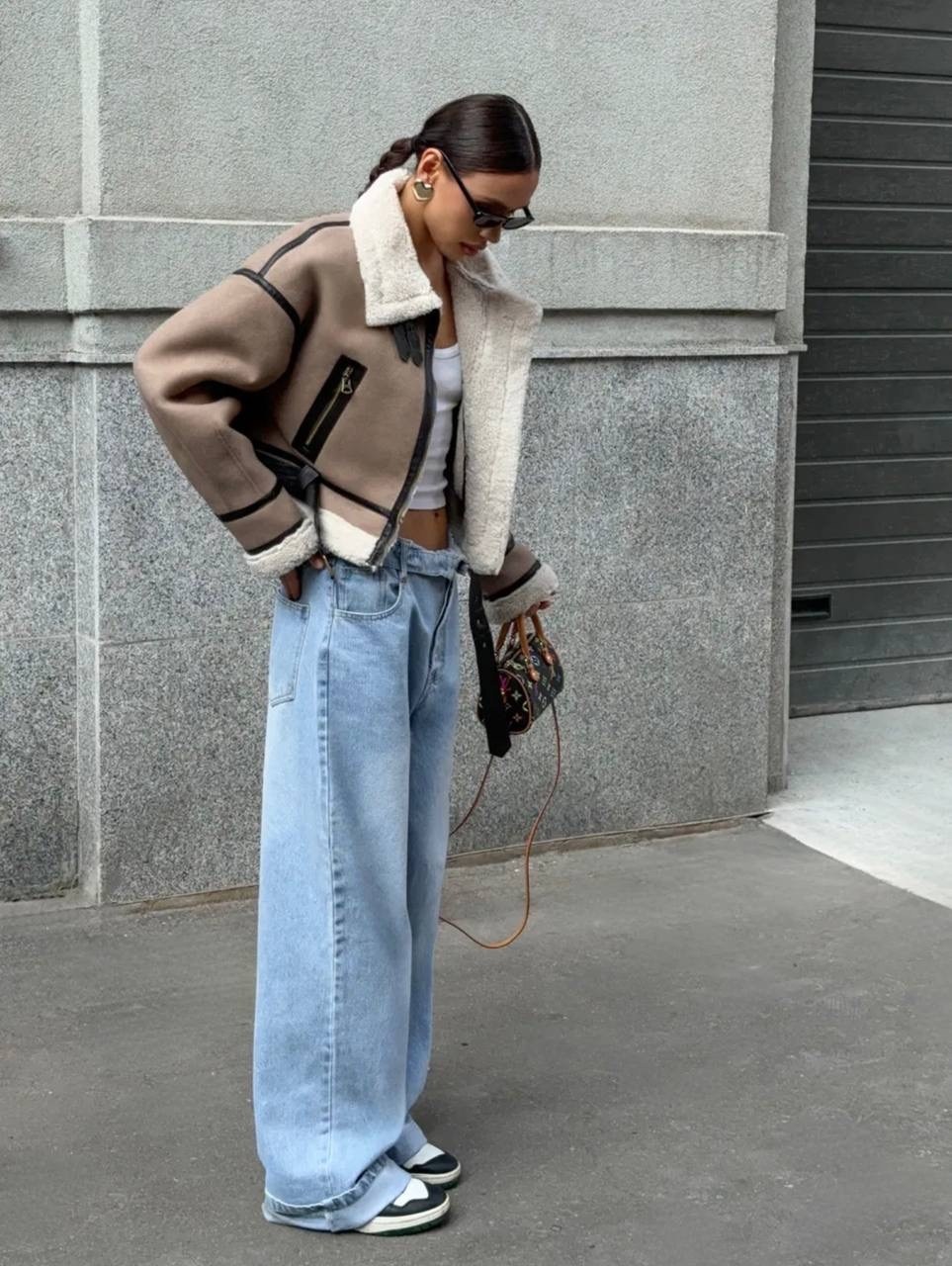 дубленка авиатор оверсайз,стильная дубленка,дубленка авиатор зимняя короткая,модная дубленка