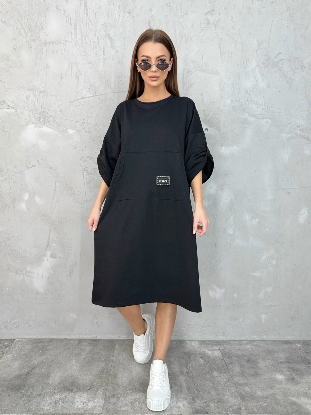 серое платье-футболка оверсайз миди pimkie,платье лен с карманами,оверсайз платье,повседневные платья,платье лен