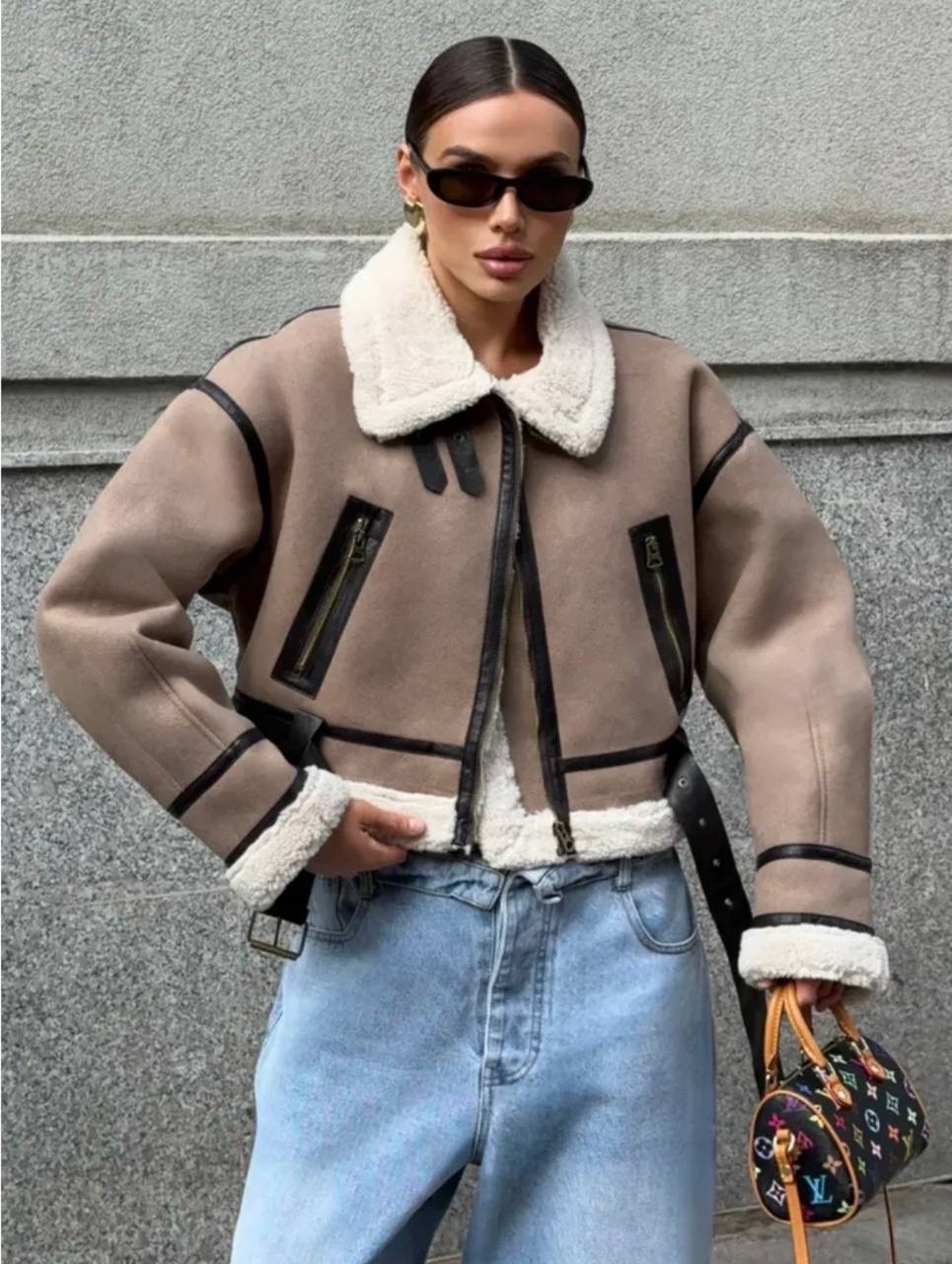 дубленка авиатор оверсайз,стильная дубленка,дубленка авиатор зимняя короткая,модная дубленка