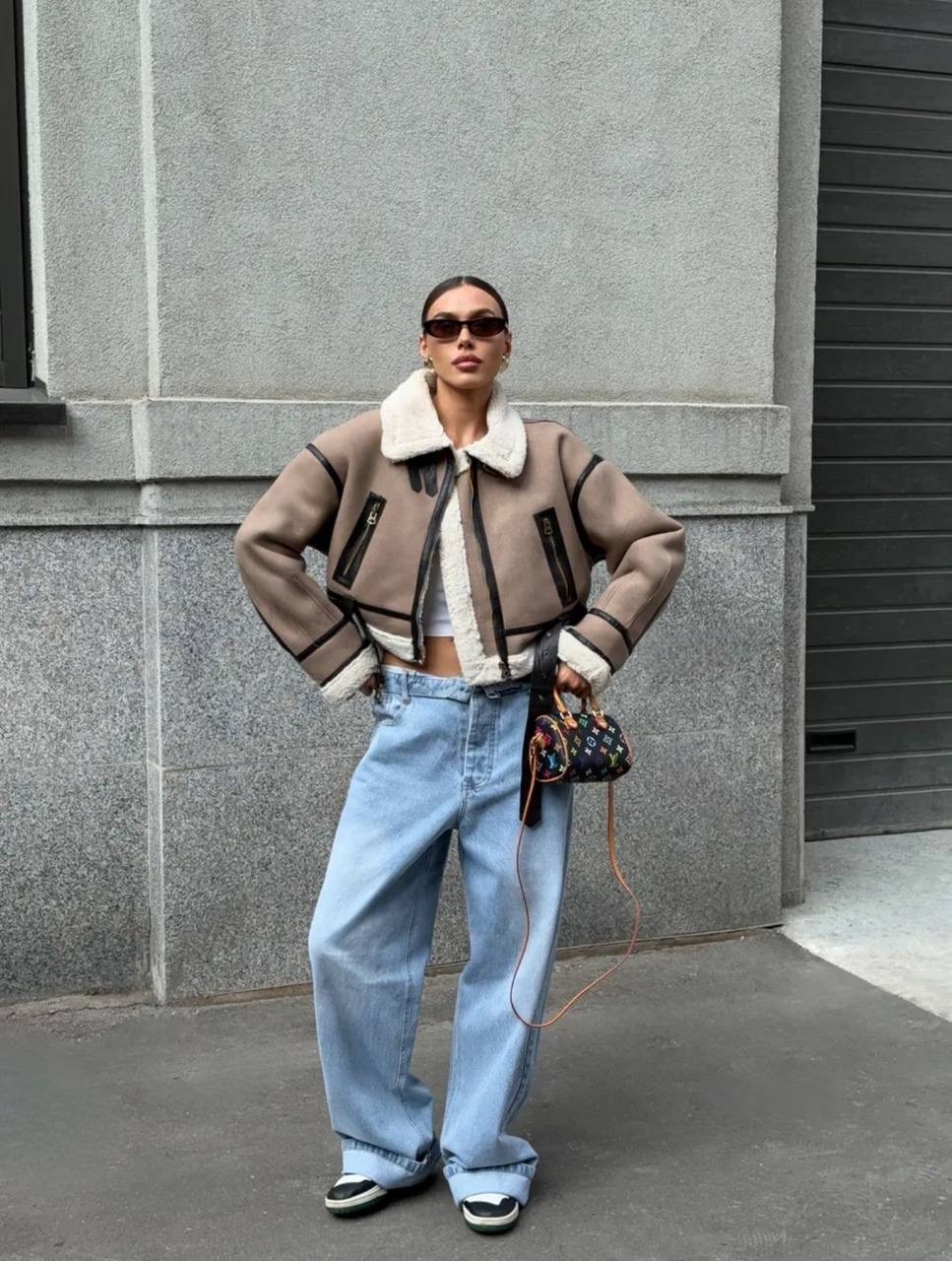 дубленка авиатор оверсайз,стильная дубленка,дубленка авиатор зимняя короткая,модная дубленка