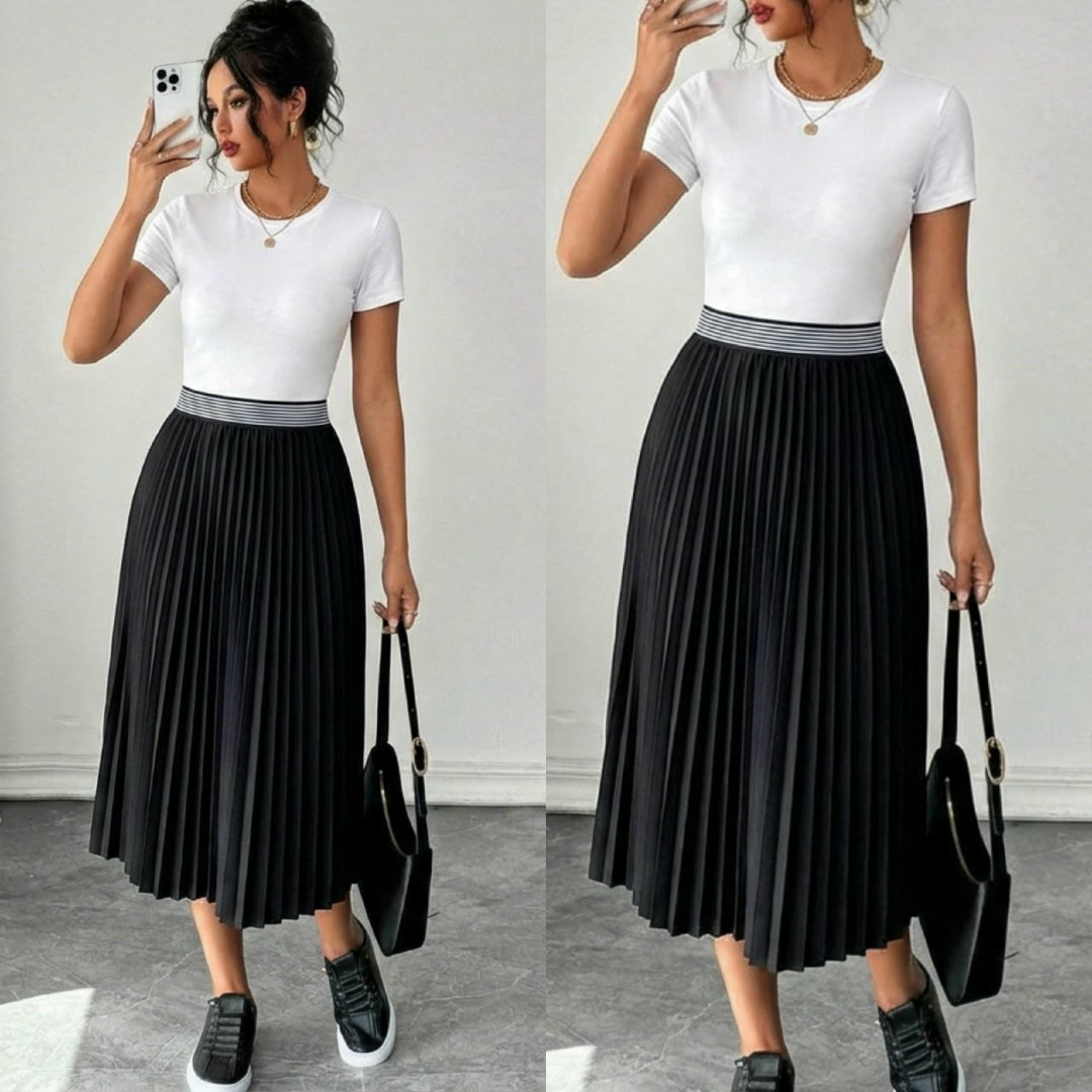 юбка плиссе,плиссированная юбка,плиссированная юбка миди,образы с плиссированной юбкой миди,голубая плиссированная юбка