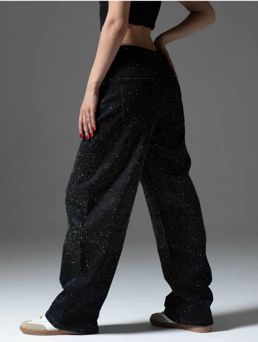 джинсы широкие багги со стразами selfsame,джинсы со стразами,брюки со стразами,джинсы с термостразами,джинсы широкие багги со стразами