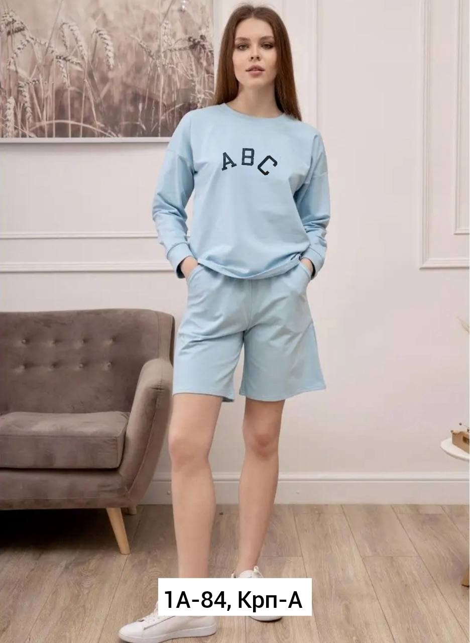 костюм lika dress спортивный,женский костюм с шортами,костюм женский,костюм женский (толстовка и шорты) mist, размер 40-42, голубой,костюм из футера женский с шортами