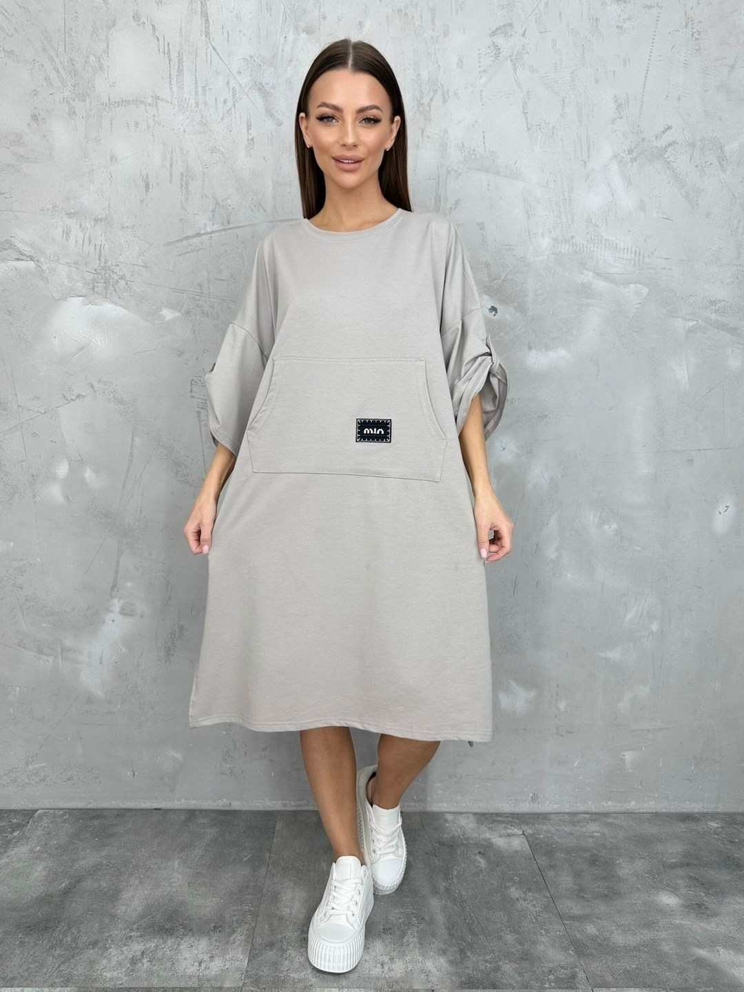 серое платье-футболка оверсайз миди pimkie,платье лен с карманами,оверсайз платье,повседневные платья,платье лен