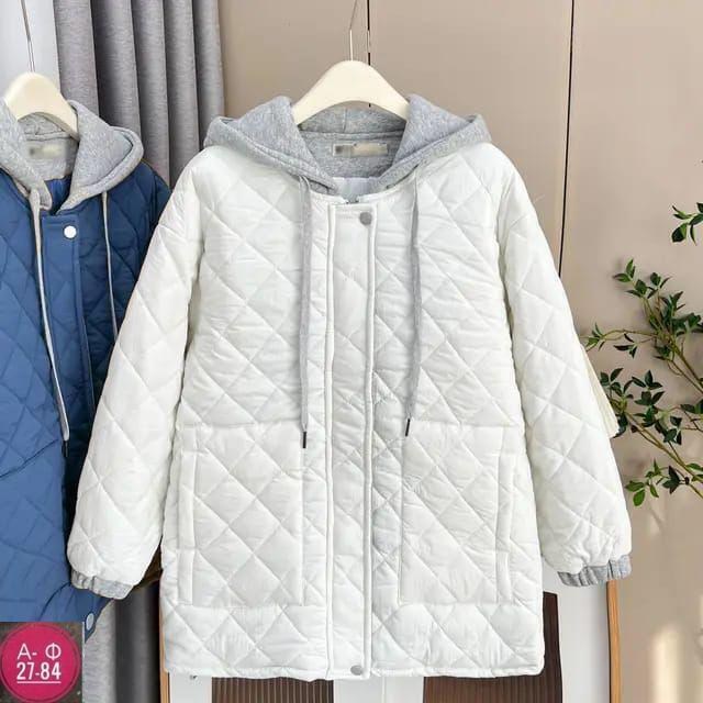 стеганая куртка женская,стеганая куртка с капюшоном,куртка зимняя женская,куртка повседневная,куртка женская оверсайз с капюшоном средней длины