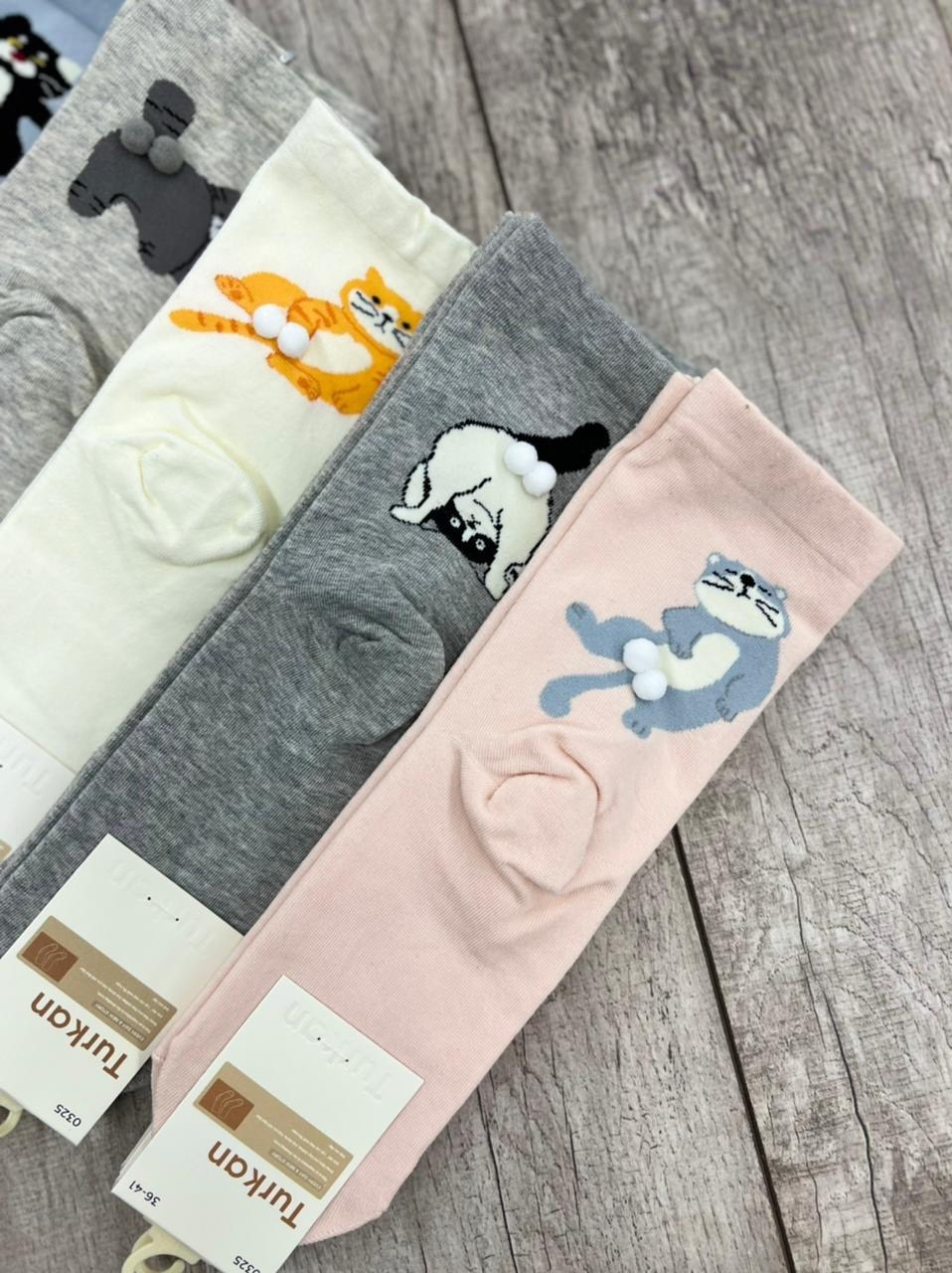 носки женские,хлопковые женские носки,носки комплект,носки с рисунком котики turkan,носки turkan