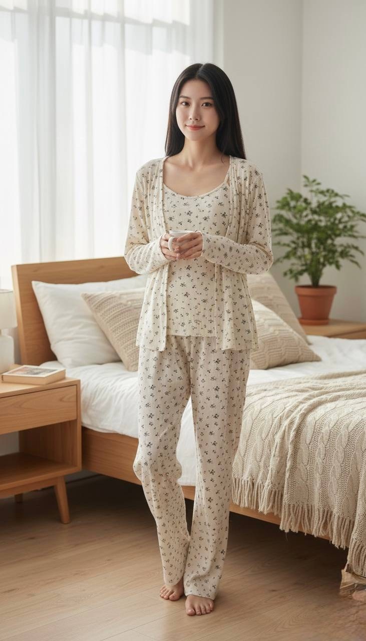 женские пижамные комплекты,пижама fresh blossom муслиновая,пижама тройка со штанами ninelya dream,комплект пижама,модная пижама