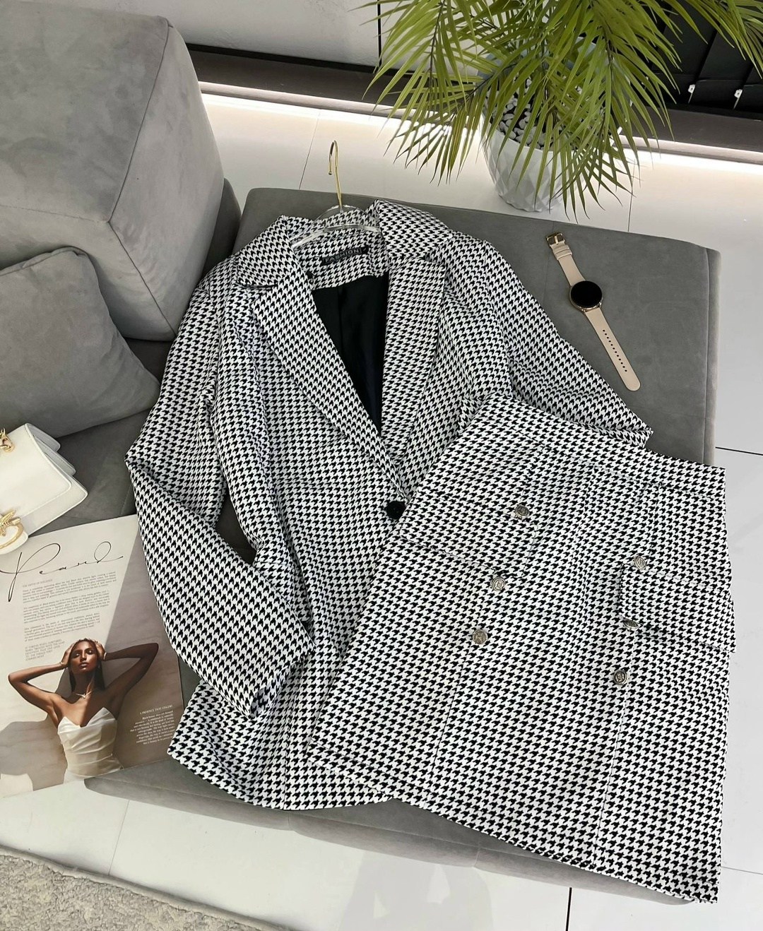 костюм(пиджак и юбка),костюм женский,женский костюм пиджак + шорты (принт гусиная лапка),костюм женский с юбкой,женский костюм двойка