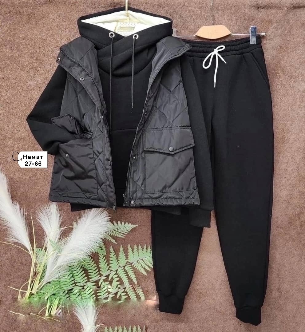 костюм на флисе,костюм-тройка женский утепленный: жилет, толстовка и штаны арт. 1342606,костюм тройка женский,костюм женский спортивный тройка с жилетом утепленный,костюм женский спортивный: жилетка,