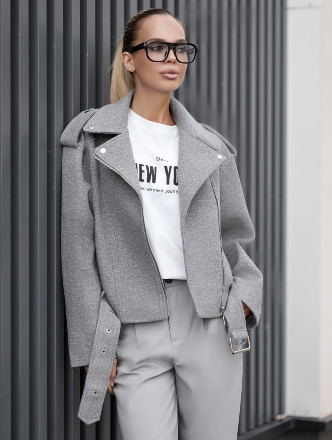 куртка косуха шерстяная из пальтовой ткани,стильная куртка,куртка из пальтовой ткани серая,куртка из пальтовой ткани серая fly-style,пальто косуха