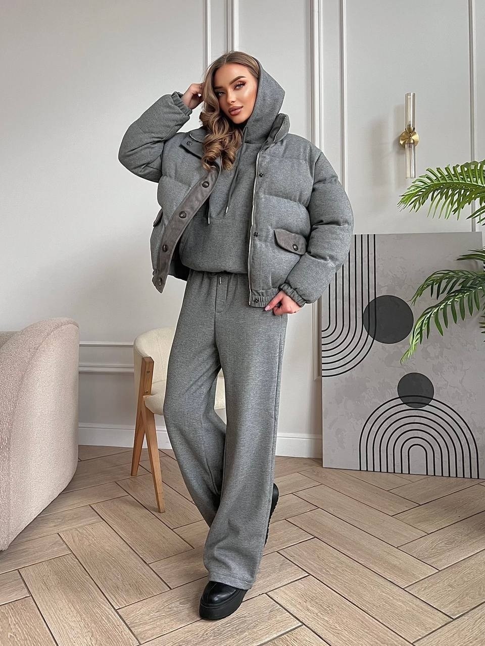 женский серый костюм тройка miu miu premium,серый костюм тройка женский,трендовый костюм тройка с курткой,куртка,женская куртка