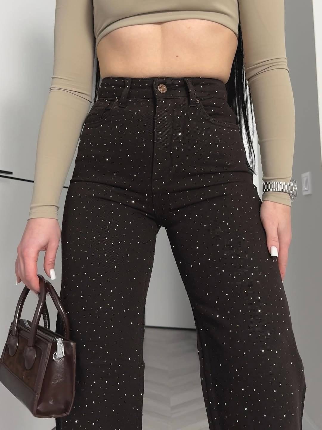 джинсы со стразами,джинсы широкие трубы со стразами,женские джинсы со стразами,джинсы со стразами в золла,джинсы с блестками