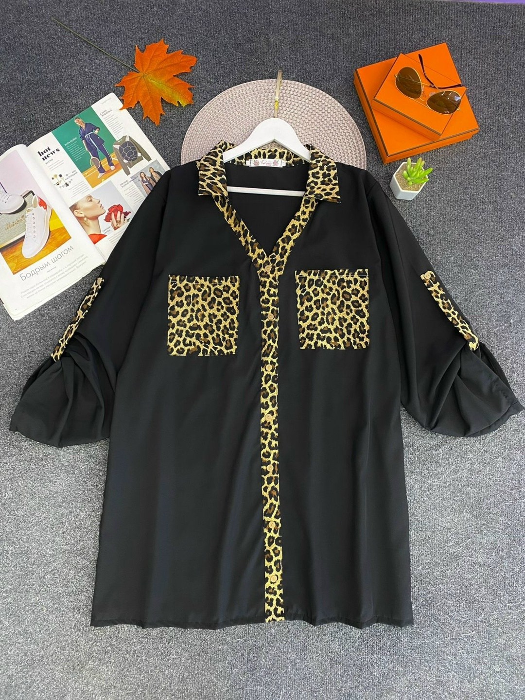 женская шифоновая рубашка с леопардовым принтом,рубашка шифоновая,блузка женская,рубашка женская,блузка туника