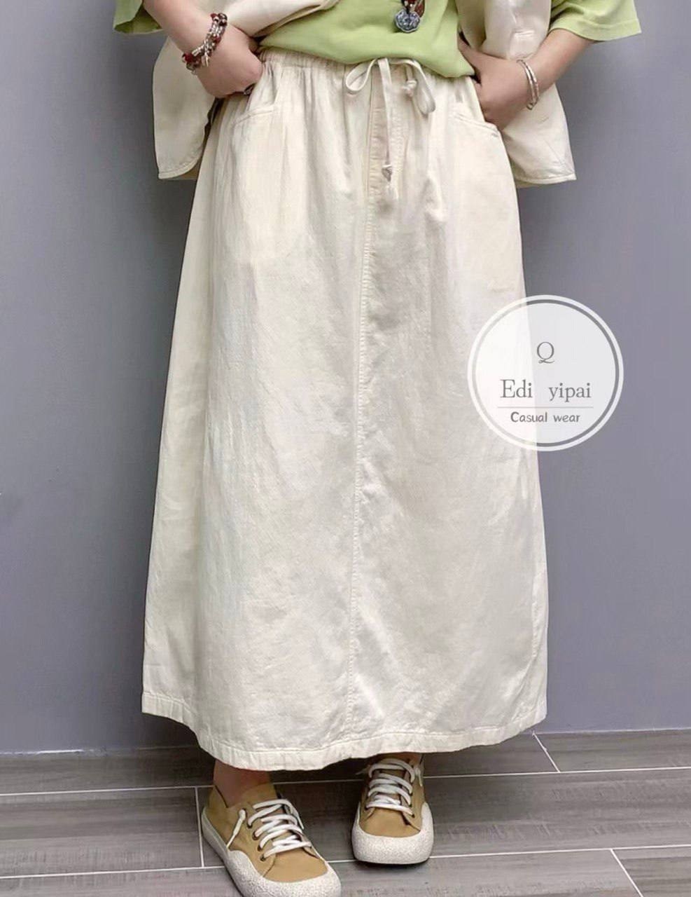 льняная юбка,юбка повседневная,юбка бохо,длинная юбка mittlere taille langer only капулетти оливкового цвета,юбка с карманами