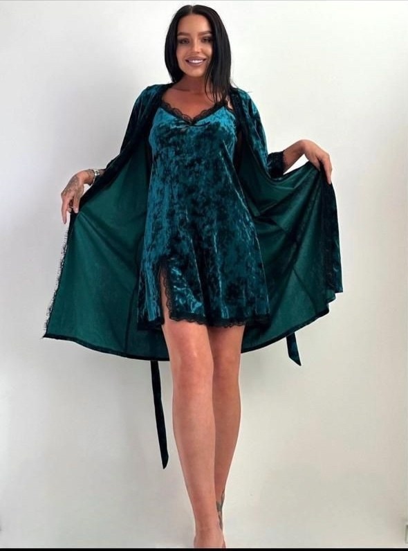 комплект сорочка халат,пеньюар женский,комплект велюровый,пижама тройка женская велюр,комплект халат