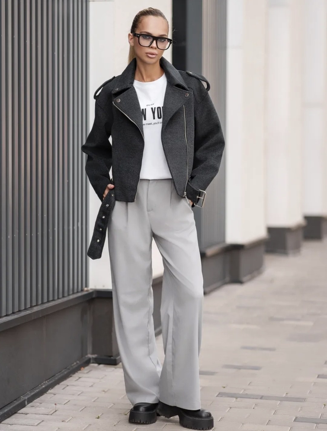 куртка косуха шерстяная из пальтовой ткани,стильная куртка,куртка из пальтовой ткани серая,куртка из пальтовой ткани серая fly-style,пальто косуха