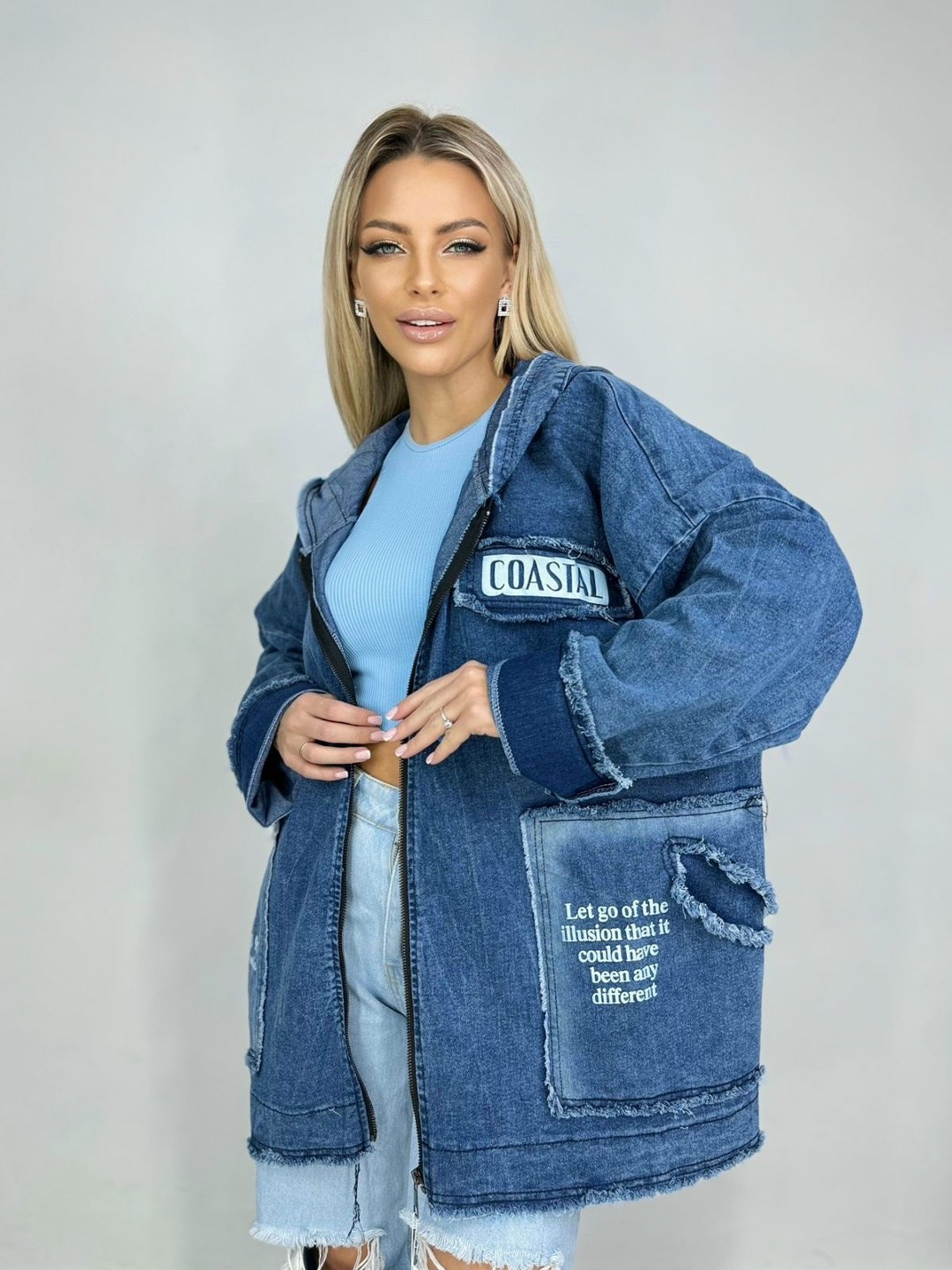 женские джинсовые куртки,джинсовая куртка,куртка джинсовая с капюшоном,куртка джинсовая оверсайз,джинсовая куртка удлиненная