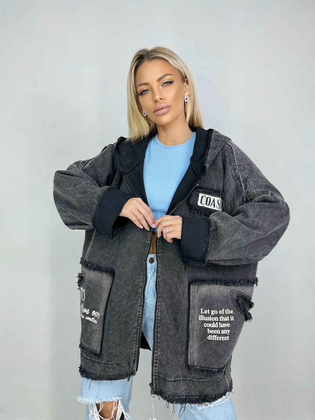 женские джинсовые куртки,джинсовая куртка,куртка джинсовая с капюшоном,куртка джинсовая оверсайз,джинсовая куртка удлиненная