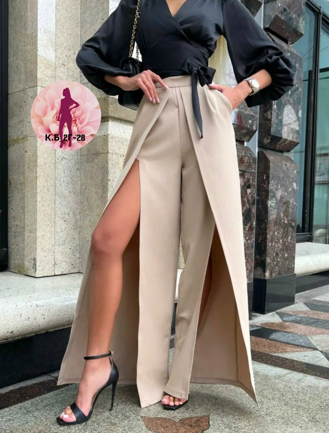 брюки палаццо с разрезами с высокой посадкой grinkovskaya brand,брюки палаццо с разрезом,брюки палаццо с разрезами grinkovskaya brand цвет бежевый,брюки палаццо,модные брюки палаццо