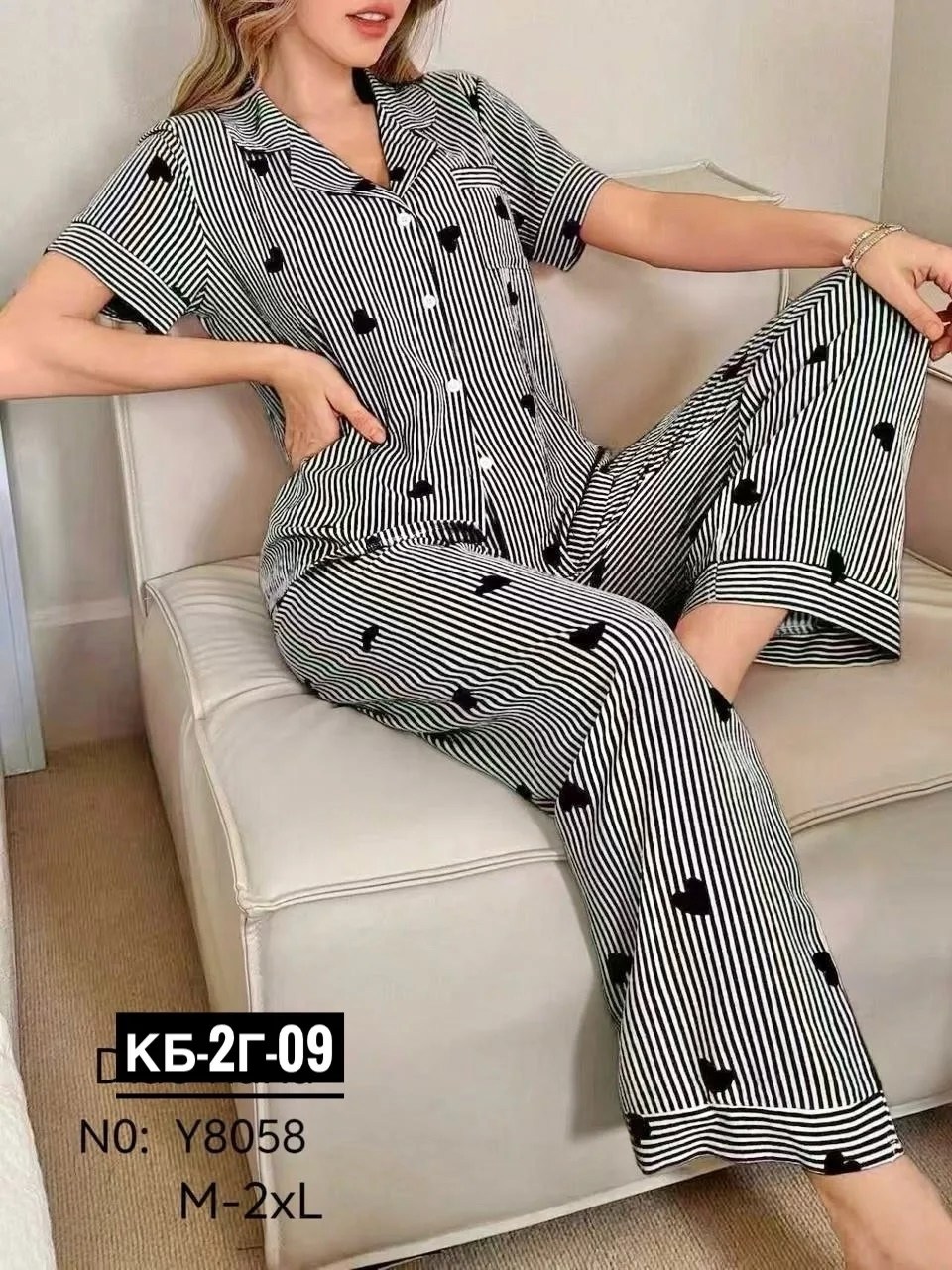 женские пижамы,пижама женская с брюками m,l,xl,xxl,с сердечками,пижама,женские пижамы со штанами,пижама женская с брюками