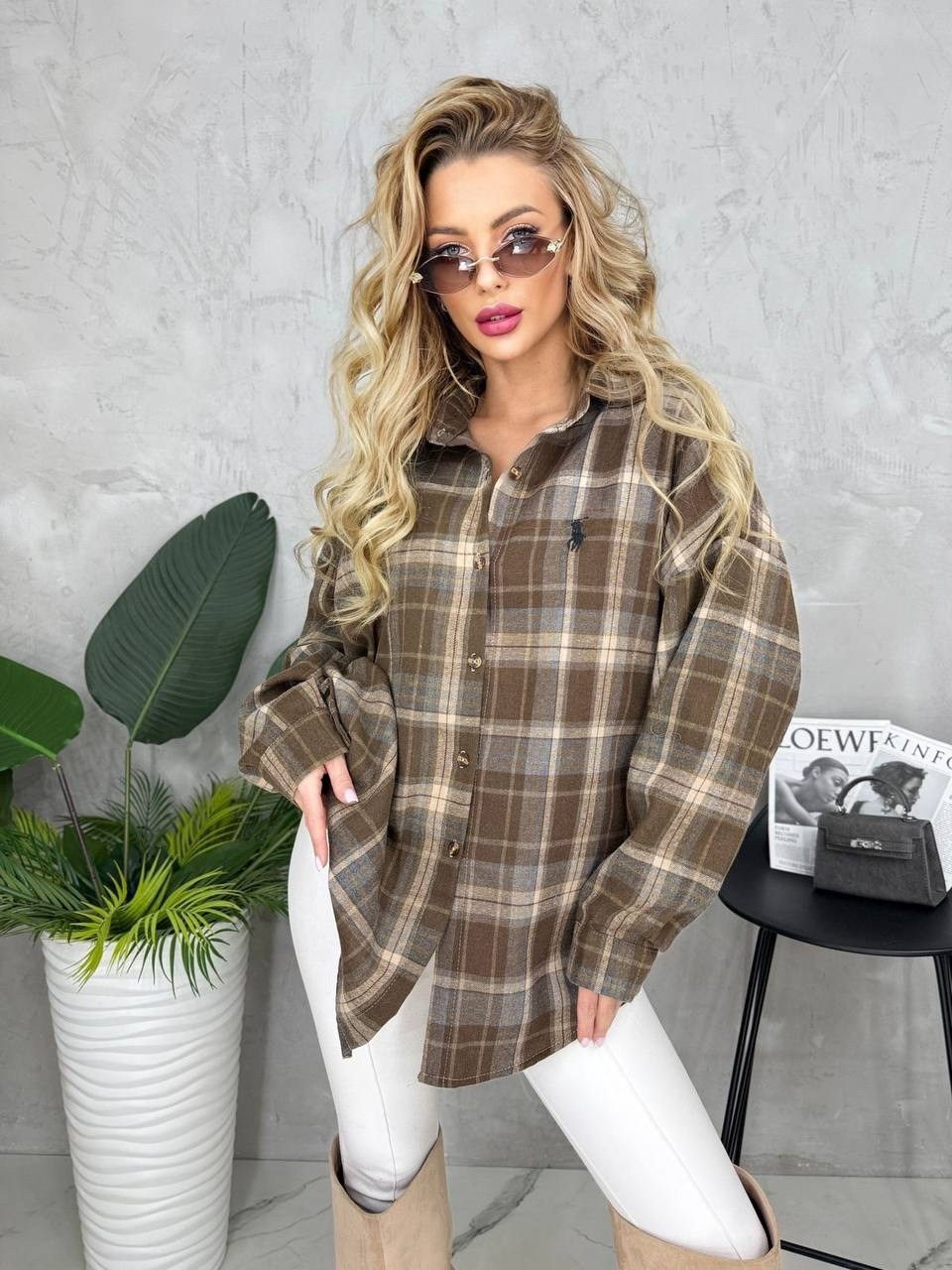 рубашка женская в клетку оверсайз,рубашка женская,рубашка в клетку оверсайз удлиненная zzar,рубашка,рубашка оверсайз в клетку thirteen brand