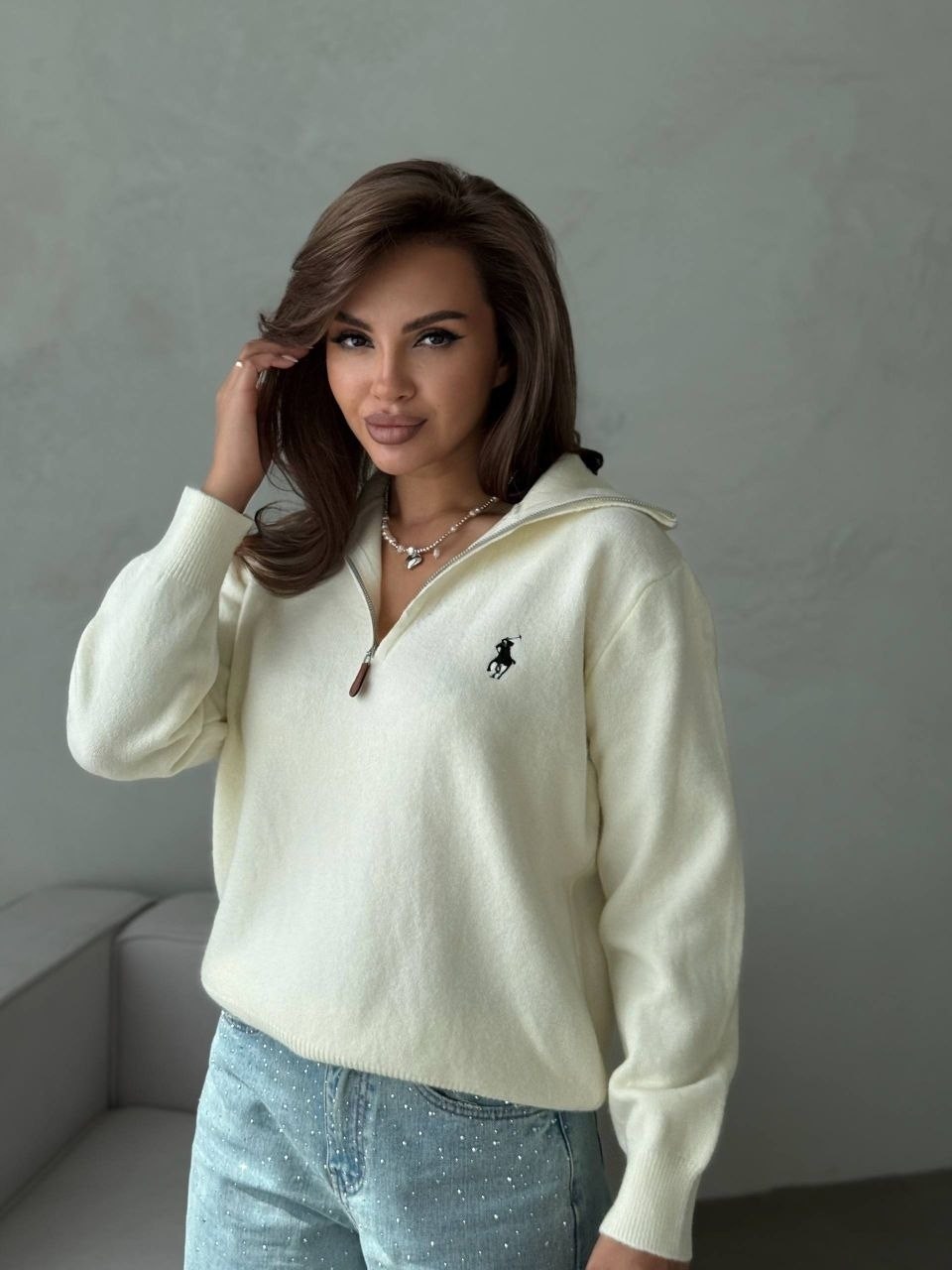 кофта кашемир,свитер polo ralph lauren oversize с молнией корич. 46/m 409424235,женская кофта,ralph lauren кашемировый свитер,свитер кашемир