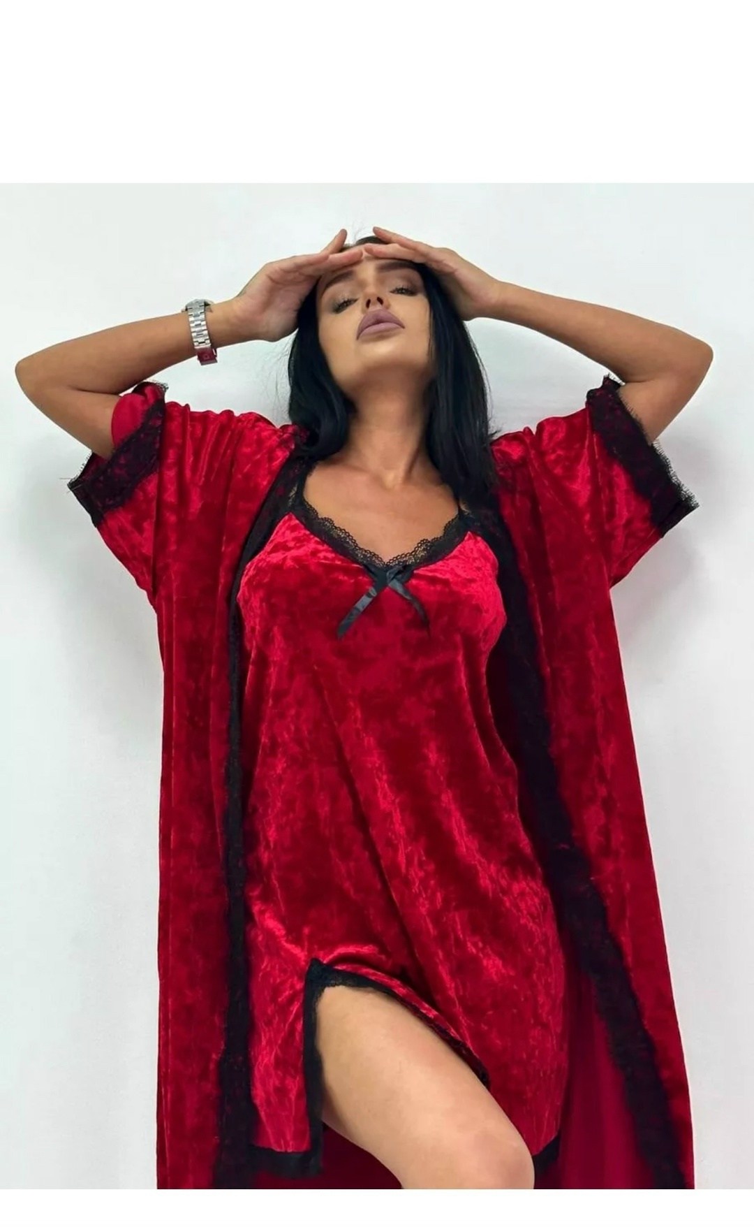 комплект сорочка халат,пеньюар женский,комплект велюровый,пижама тройка женская велюр,комплект халат