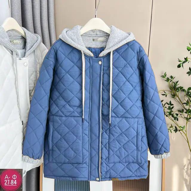 стеганая куртка женская,стеганая куртка с капюшоном,куртка зимняя женская,куртка повседневная,куртка женская оверсайз с капюшоном средней длины