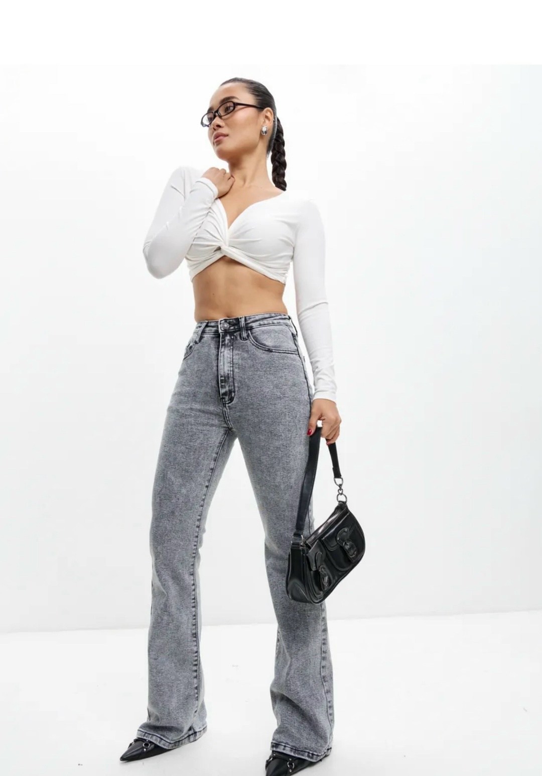 джинсы клеш женские,джинсы-клёш от колена miliner_moda,женские джинсы,джинсы клёш,серые джинсы клеш