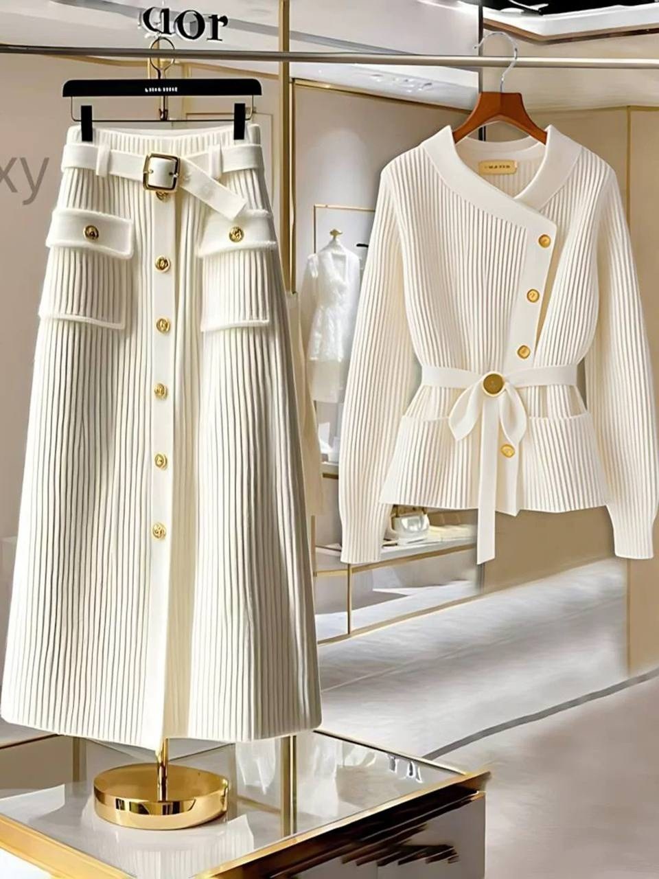 женский трикотажный костюм с юбкой celena кремовый,трикотажный костюм,стильный трикотажный костюм,женский костюм с юбкой,костюм с юбкой