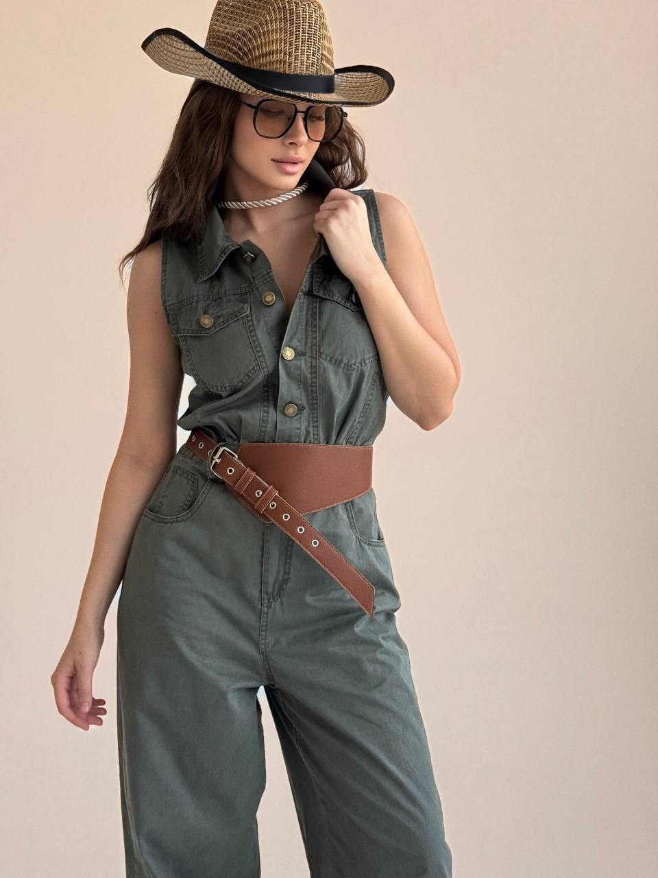 хлопковый комбинезон,комбинезон,комбинезон женский,комбинезон женский хаки,комбинезон в стиле сафари