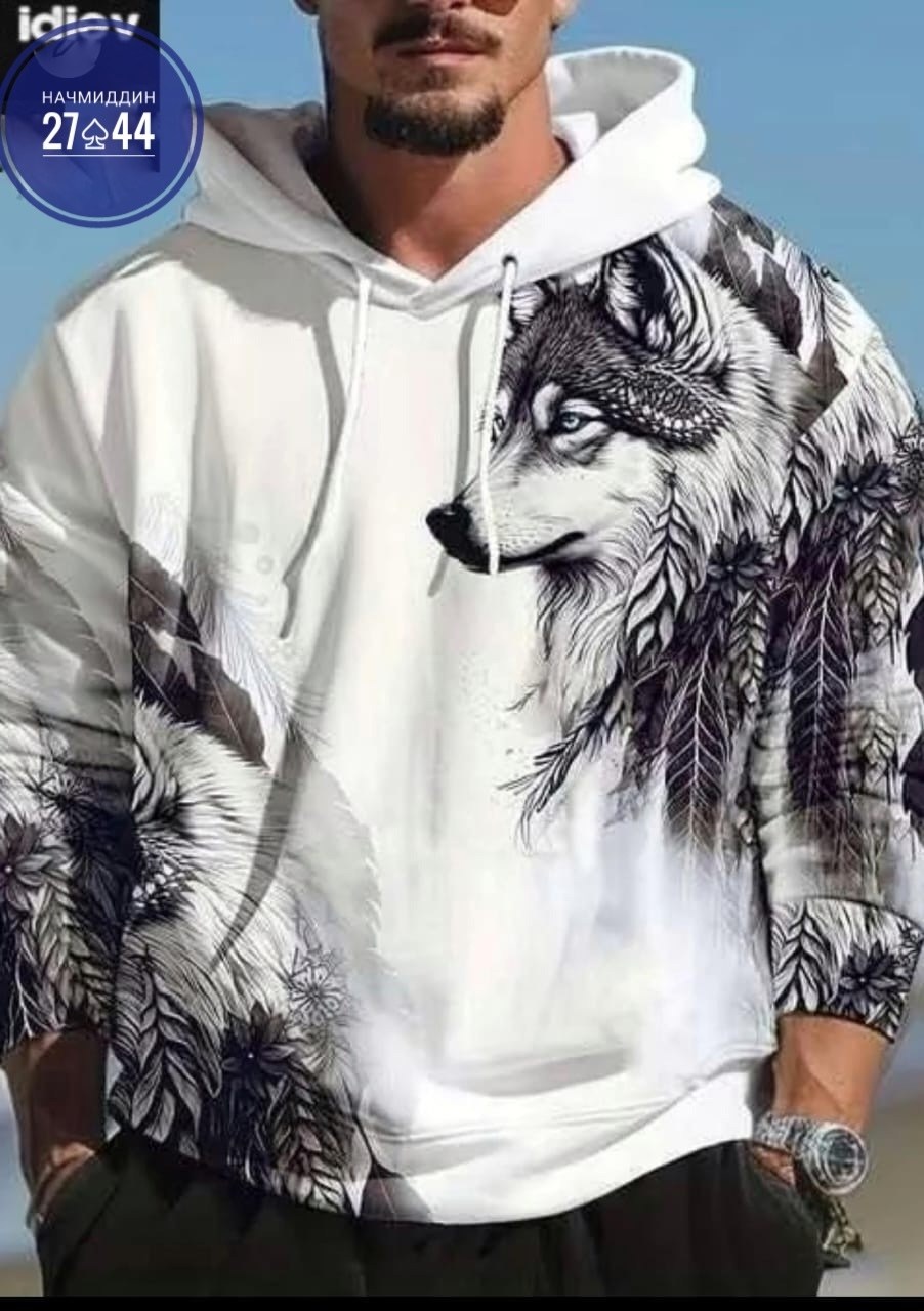 мужская толстовка,толстовка в стиле,толстовка с капюшоном и принтом,мужская кофта,толстовка мужская с рисунком волка