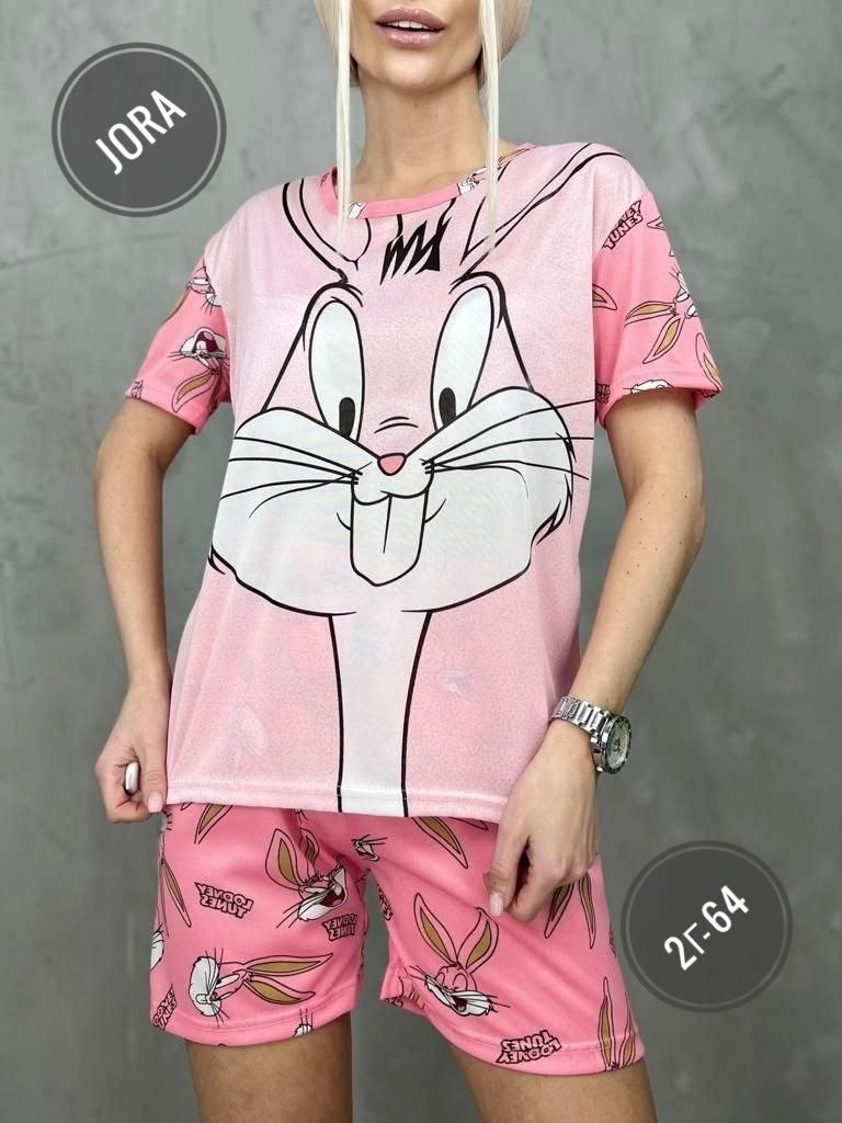 пижама с багз банни женская,пижама женская,пижама багз банни розовая tim's choice,пижама женская костюм,пижама розовый