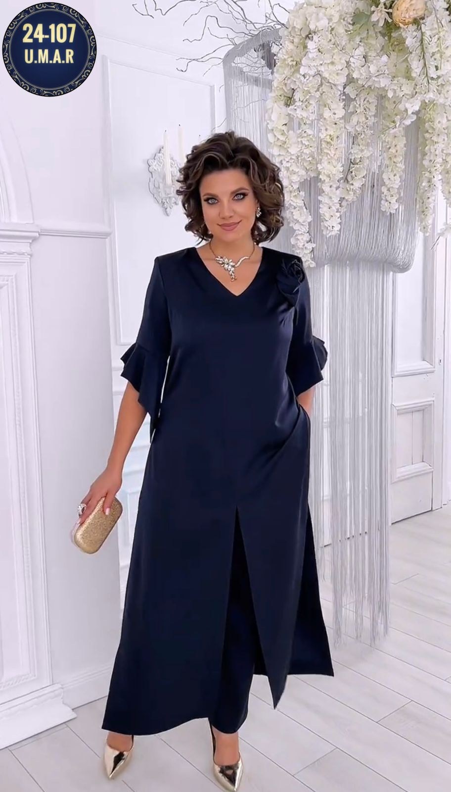 костюм брючный вечерний большие размеры ninele,брючный комплект ninele 6010 темно-синий,вечерние брючные костюмы,женские костюмы больших размеров, больших размеров