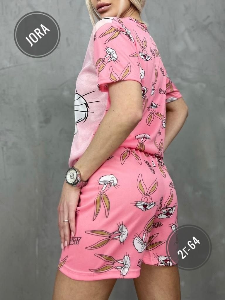 пижама с багз банни женская,пижама женская,пижама багз банни розовая tim's choice,пижама женская костюм,пижама розовый