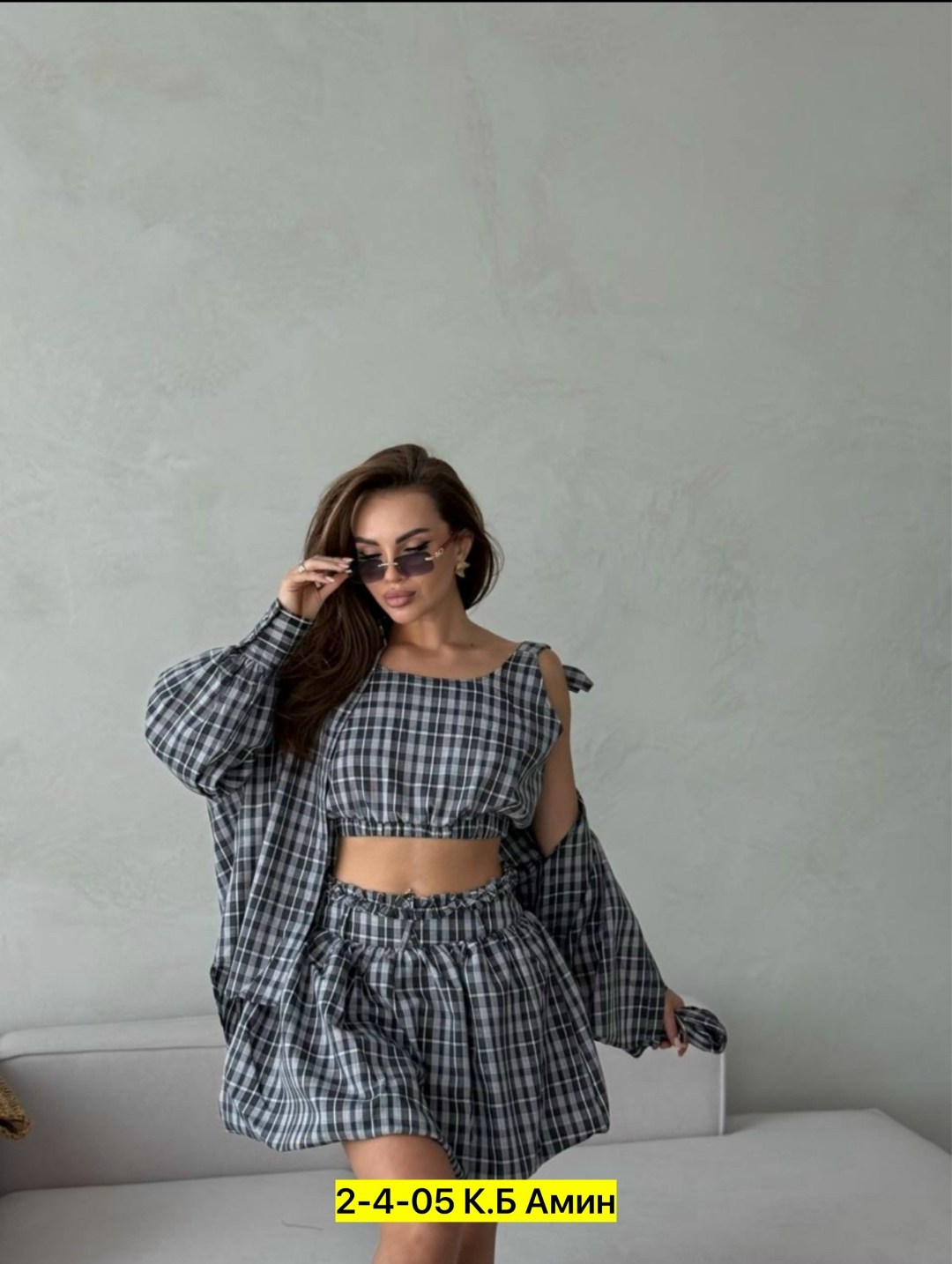 костюм женский рубашка,костюм тройка в клетку,костюм с юбкой в клетку rashadi 332377750,женские костюмы,костюм клетка